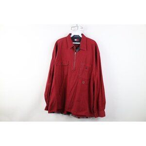 Vintage 90s Tommy Hilfiger Mens Large Faded Twill Half Zip Pullover Shirt Jacket